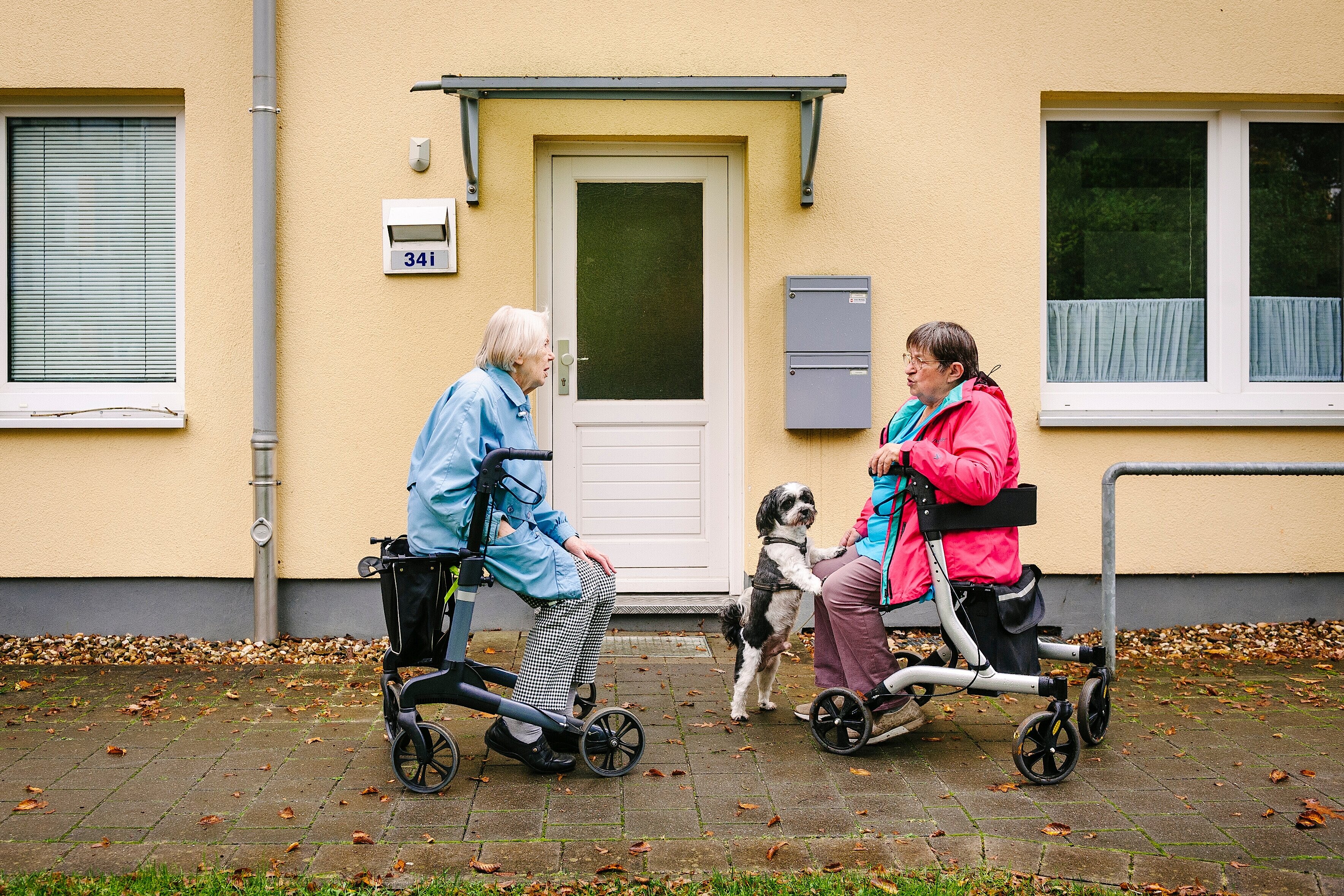 Foto: Zwei ältere Frauen mit Rollator und ein Hund